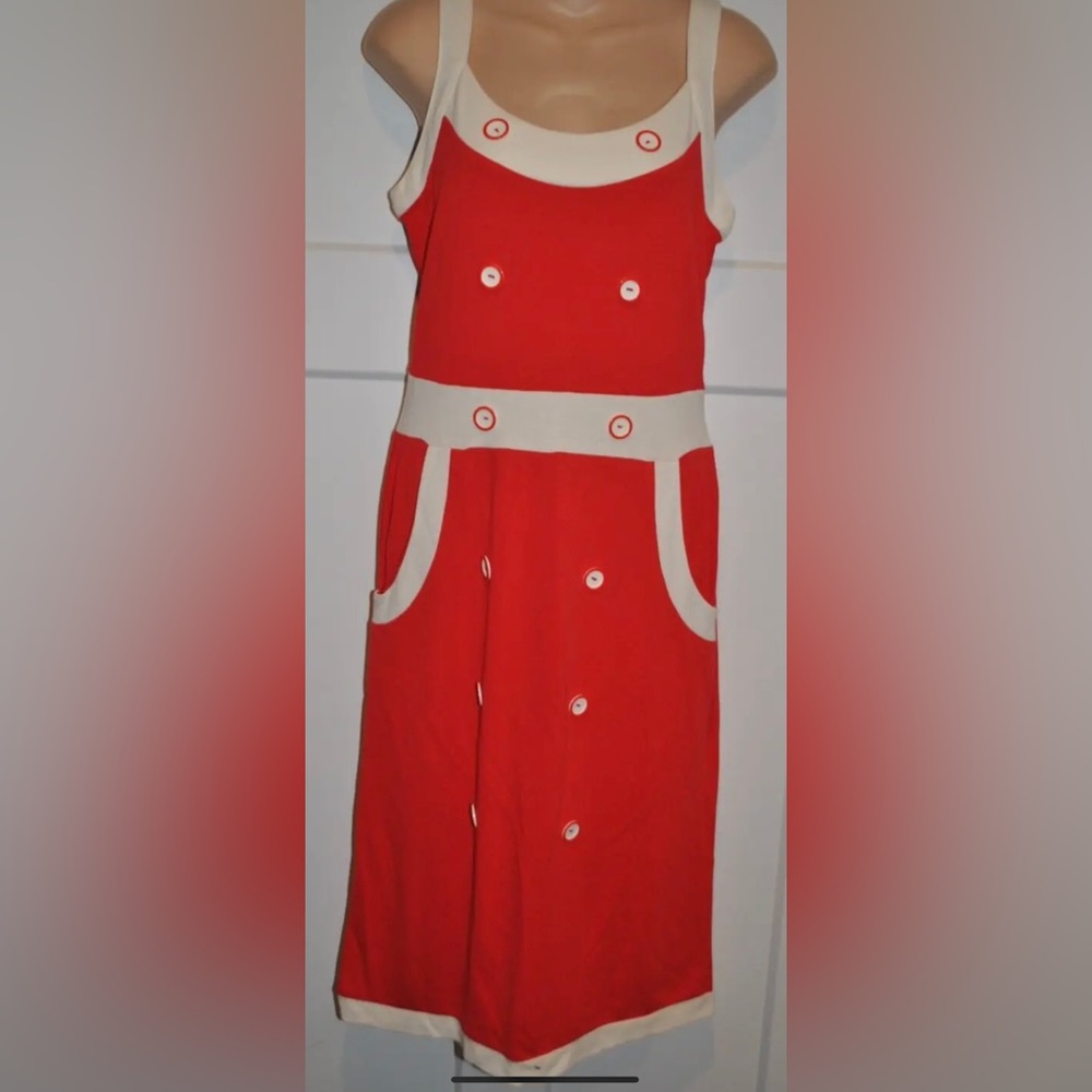 VENUS Red and Cream Midi Dress